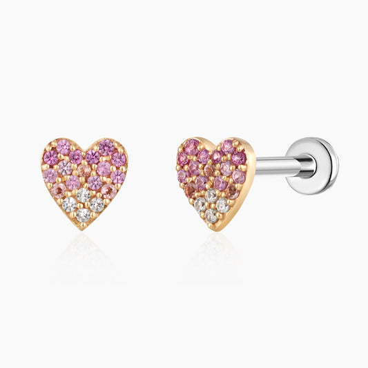 14K Solid Yellow Gold Pavé Heart Flat Back Stud & Titanium Post