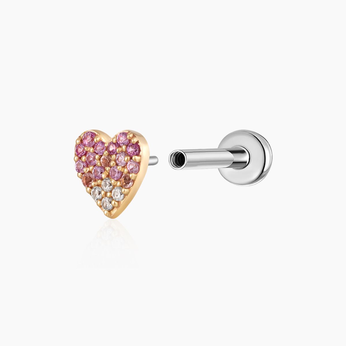 14K Solid Yellow Gold Pavé Heart Flat Back Stud & Titanium Post