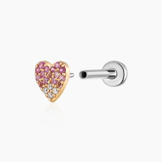 14K Solid Yellow Gold Pavé Heart Flat Back Stud & Titanium Post