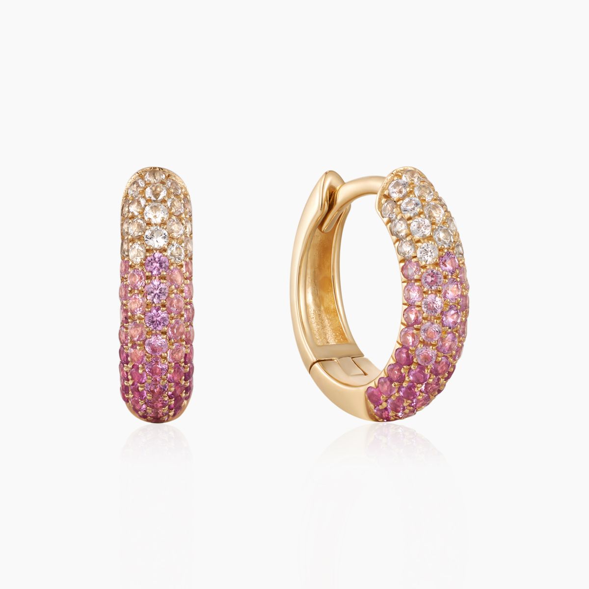 14K Solid Yellow Gold Ruby & White Sapphire Pavé Gradient Hoop