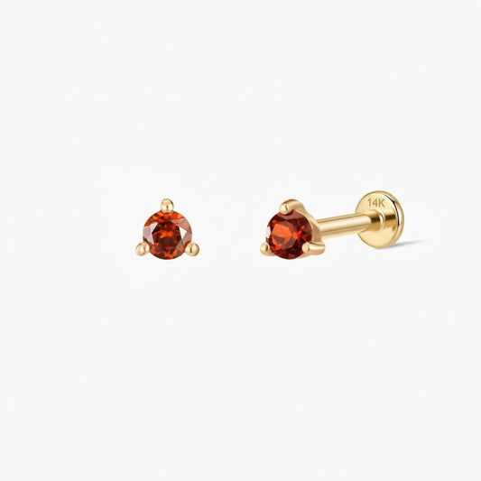 14K Yellow Gold January Garnet Flat Back Stud & Solid Gold Post