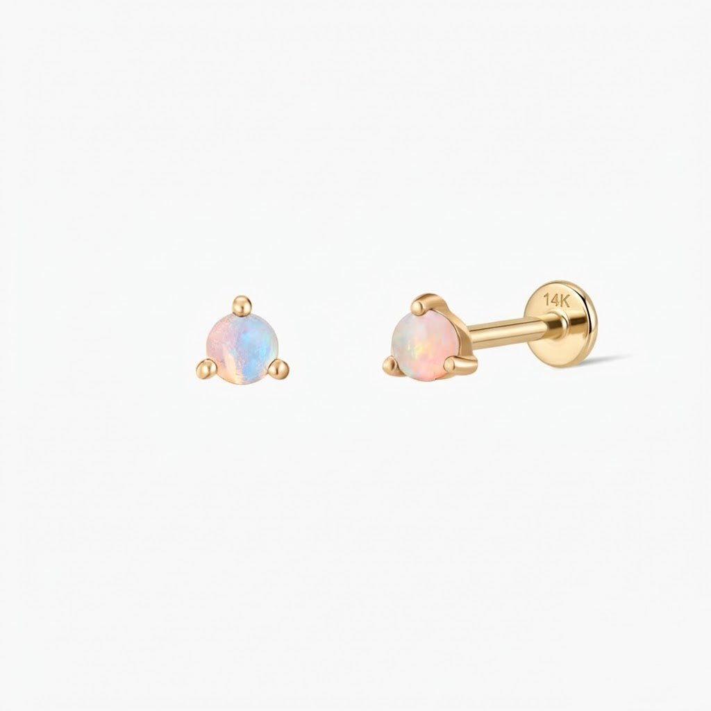 14K Yellow Gold October Opal Flat Back Stud & Solid Gold Post