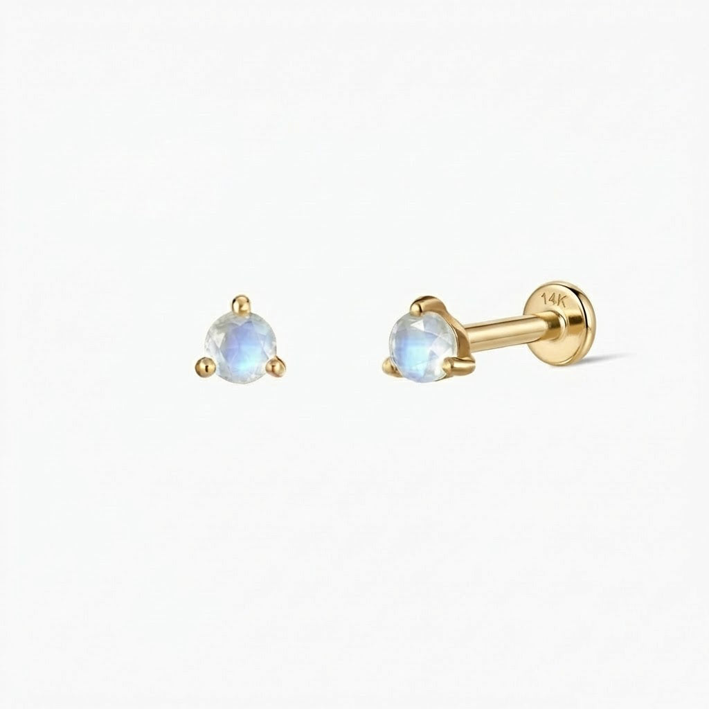 14K Yellow Gold June Moonstone Flat Back Stud & Solid Gold Post