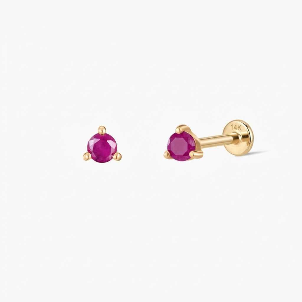 14K Yellow Gold July Ruby Flat Back Stud & Solid Gold Post