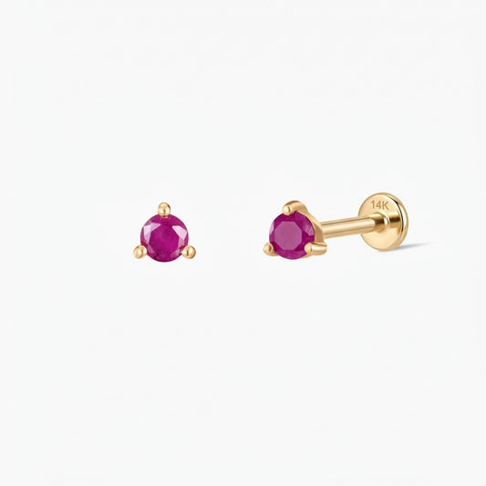 14K Yellow Gold July Ruby Flat Back Stud & Solid Gold Post
