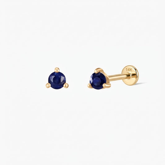 14K Yellow Gold September Sapphire Flat Back Stud & Solid Gold Post