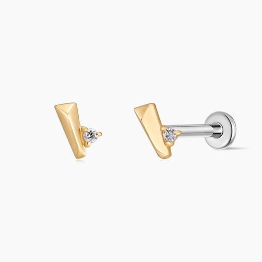 14K Solid Yellow Gold Geometric Bar Piercing Stud & Titanium Post