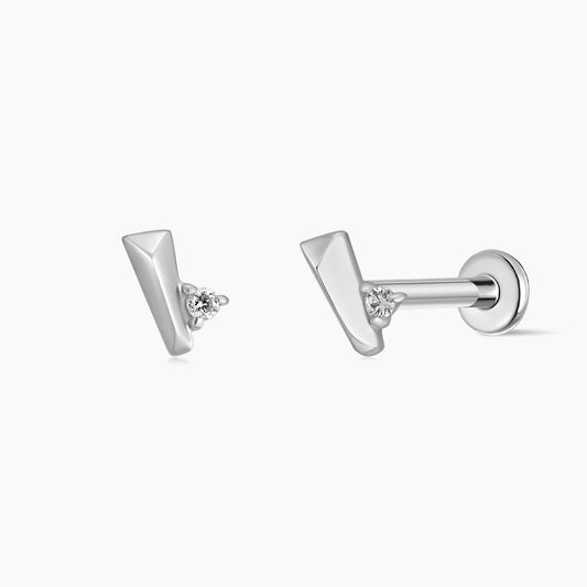 14K Solid White Gold Geometric Bar Piercing Stud & Titanium Post