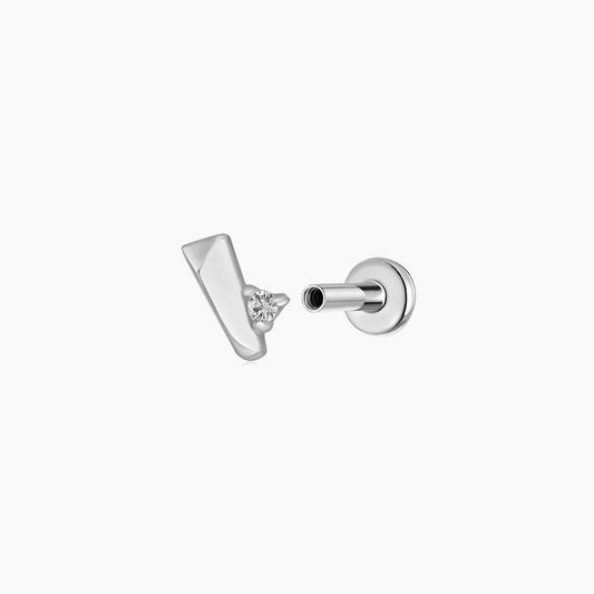 14K Solid White Gold Geometric Bar Piercing Stud & Titanium Post