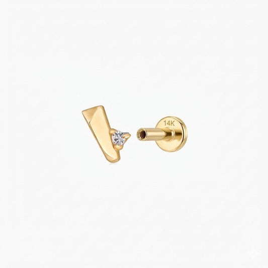 14K Solid Yellow Gold Geometric Bar Piercing Stud & Solid Gold Post