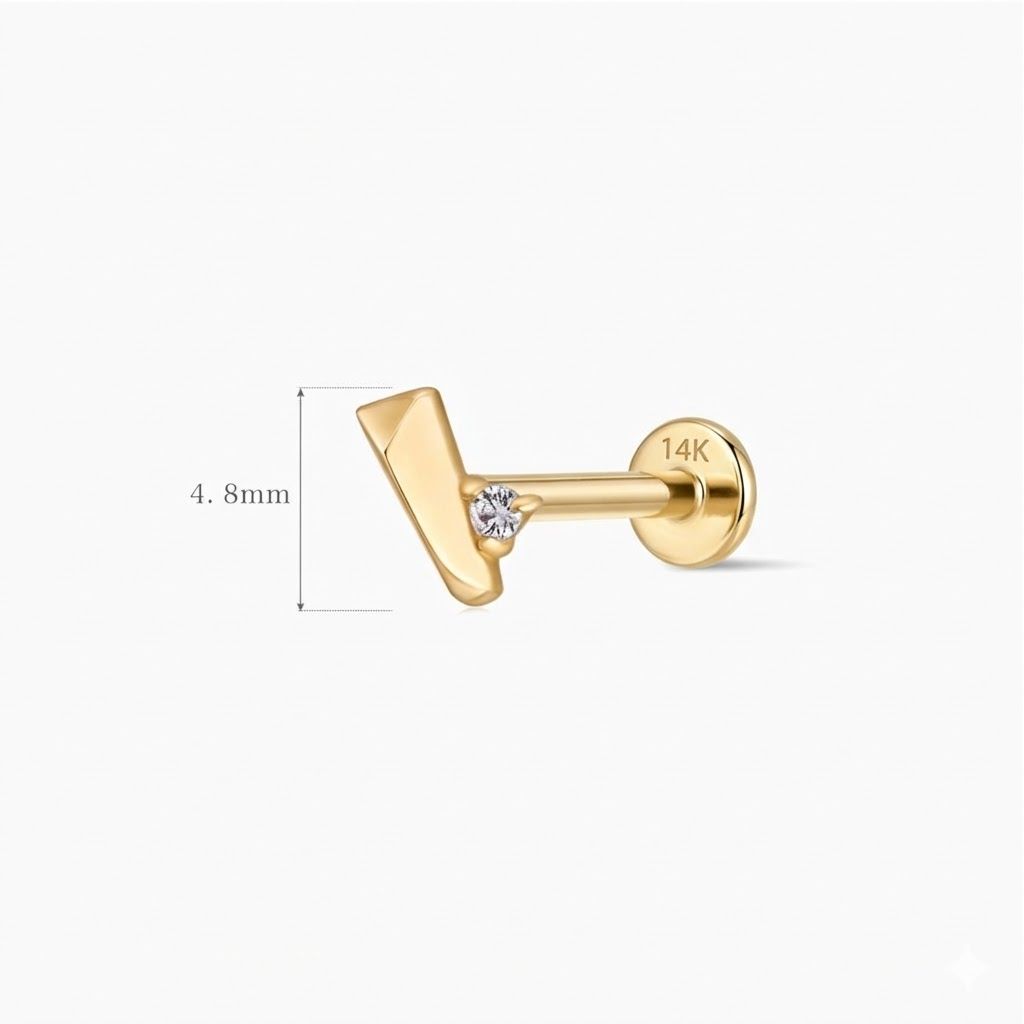 Geometrischer Piercingstecker und Stift aus 14-karätigem Gelbgold
