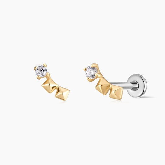 14K Solid Yellow Gold Geometric Curve Flat Back Piercing Stud & Titanium Post