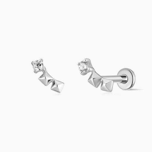 14K Solid White Gold Geometric Curve Flat Back Stud & Titanium Post