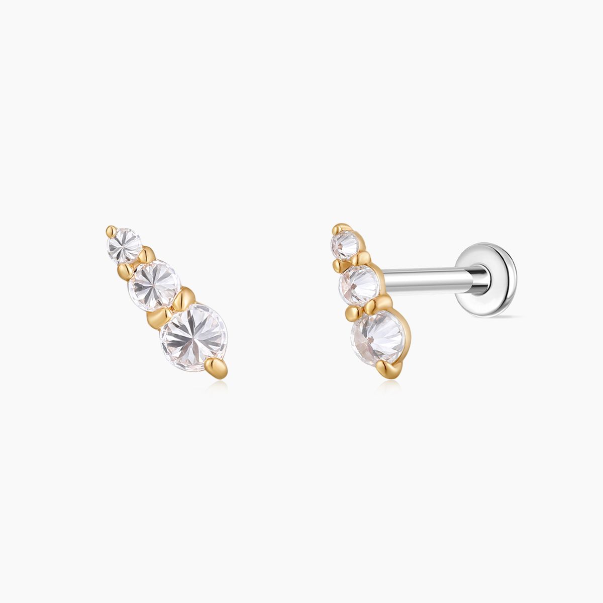 14K Solid Yellow Gold Graduated Round Flat Back Stud & Titanium Post