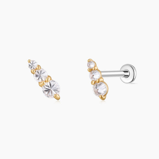 14K Solid Yellow Gold Graduated Round Flat Back Stud & Titanium Post