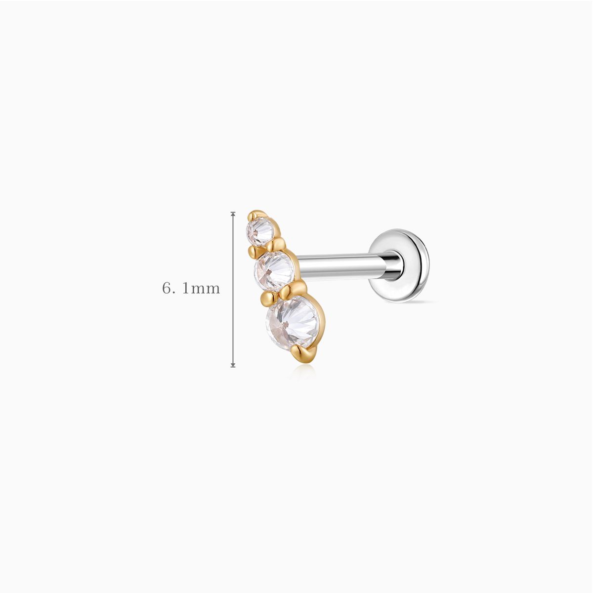 14K Solid Yellow Gold Graduated Round Flat Back Stud & Titanium Post