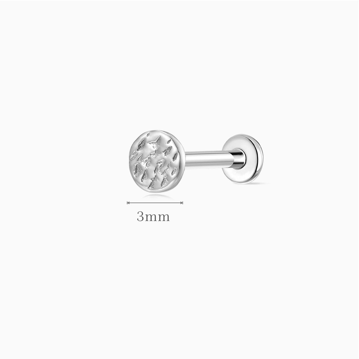 14K Solid White Gold Hammered Minimal Textured Disc Stud & Titanium Post