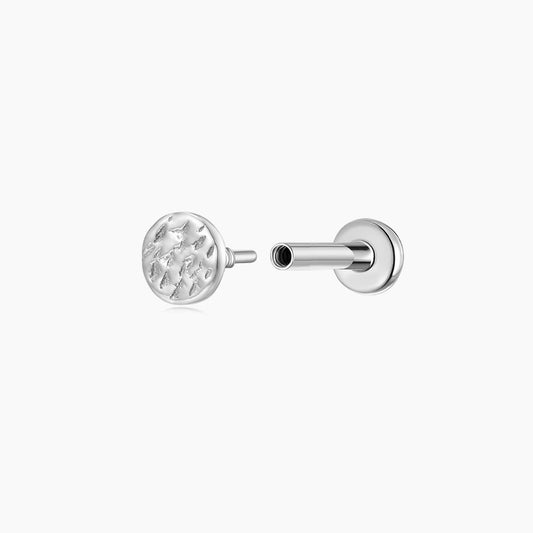 14K Solid White Gold Hammered Minimal Textured Disc Stud & Titanium Post