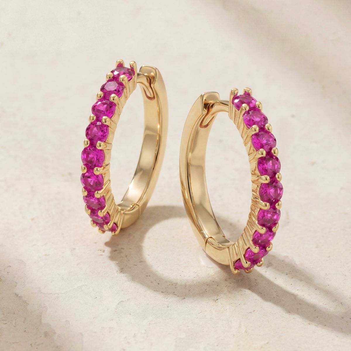 Aunyra- 14K Yellow Gold July Ruby Birthstone Clicker Hoop