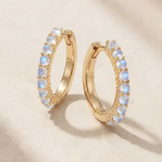 Aunyra- 14K Yellow Gold June Moonstone Birthstone Clicker Hoop