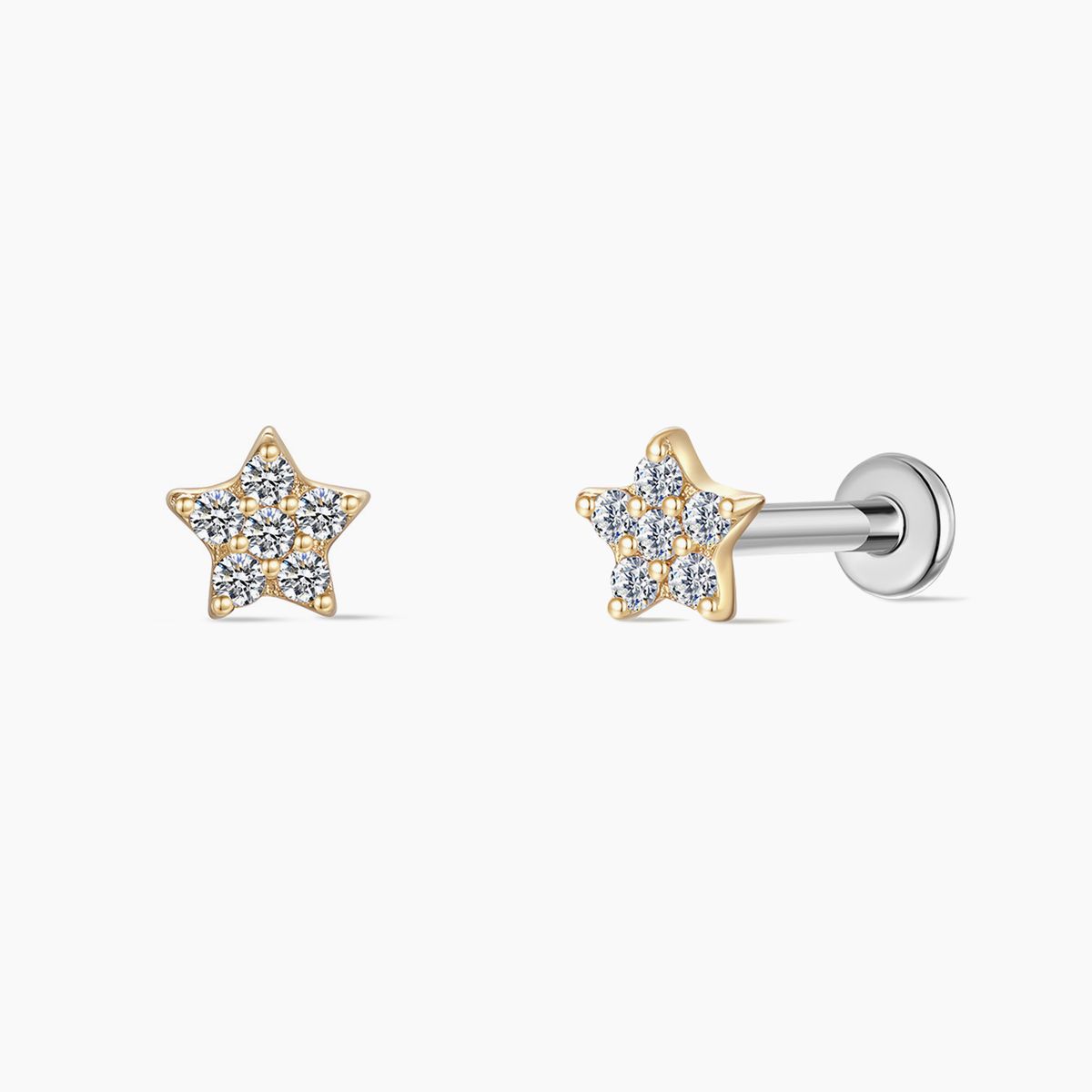 14K Solid Yellow Gold Star Flat Back Stud & Titanium Post