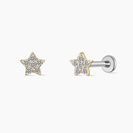 14K Solid Yellow Gold Star Flat Back Stud & Titanium Post