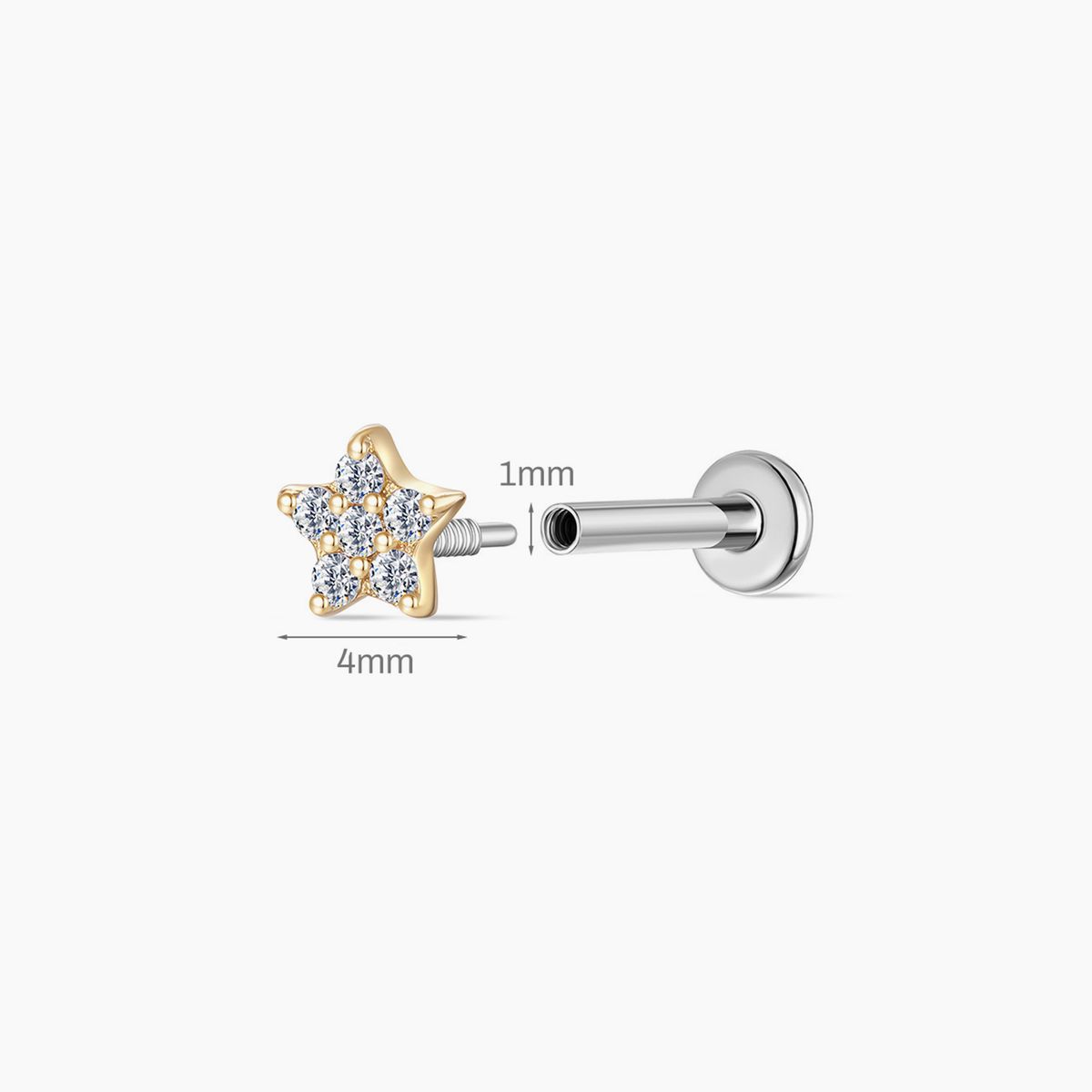 14K Solid Yellow Gold Star Flat Back Stud & Titanium Post