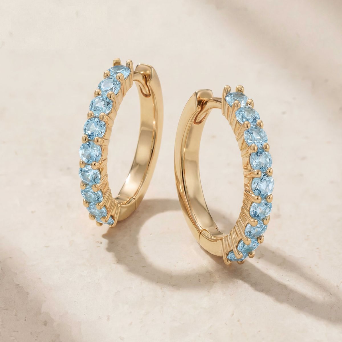Aunyra- 14K Yellow Gold March Aquamarine Birthstone Clicker Hoop