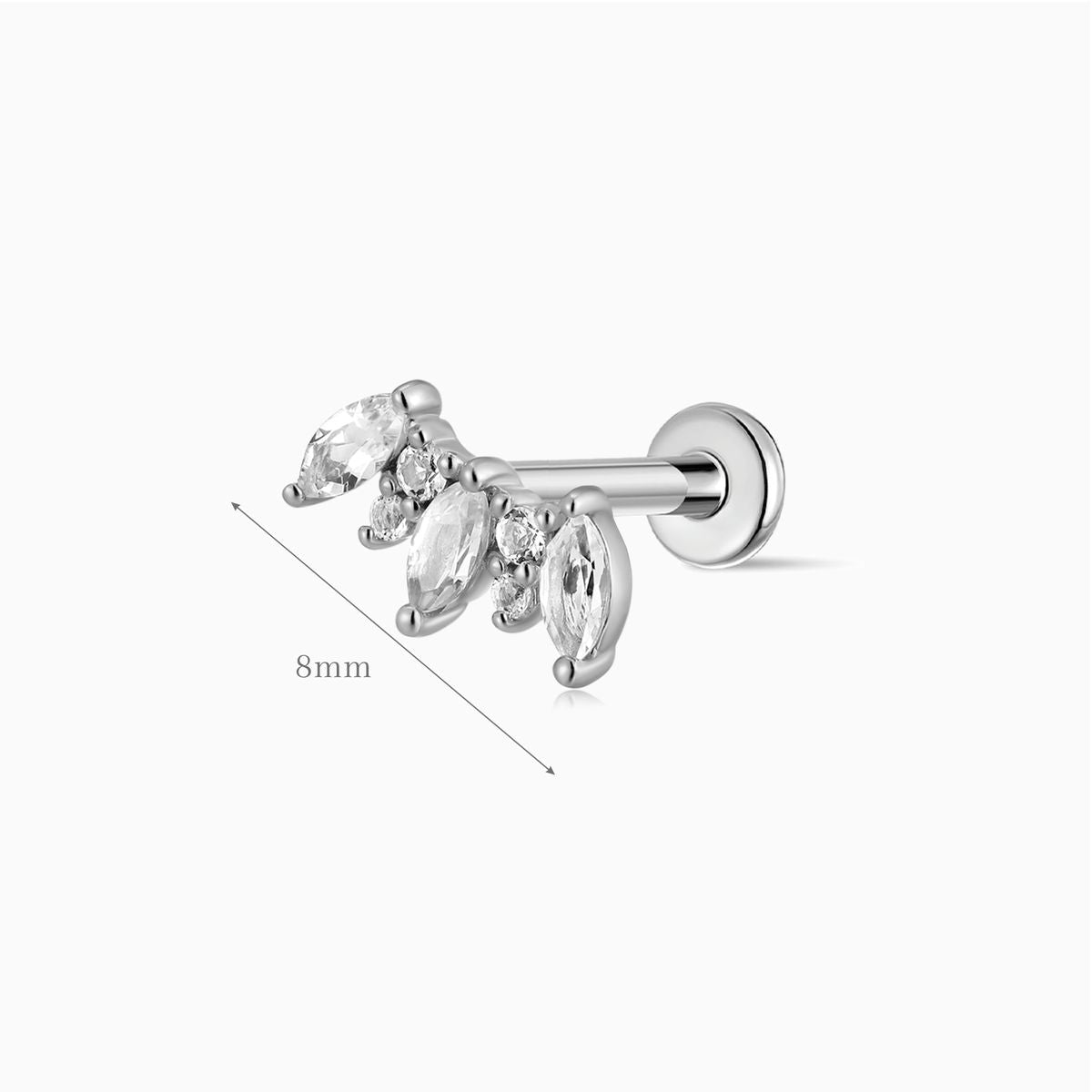 14K Solid White Gold Marquise Cluster Flat Back Stud & Titanium Post