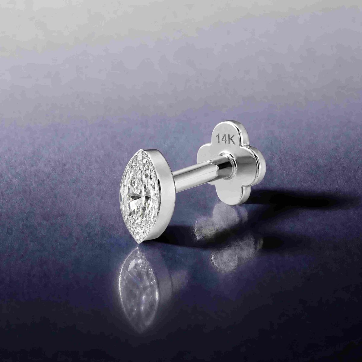 AERÉ™ 14K White Gold Marquise Flat Back Stud & Solid Gold Post - Photo 5 | AUNYRA