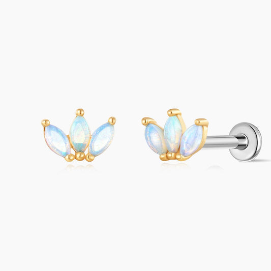 14K Solid Yellow Gold Marquise Opal Cluster Stud & Titanium Post