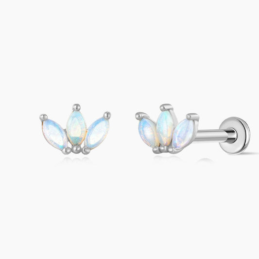 14K Solid White Gold Marquise Opal Cluster Stud & Titanium Post