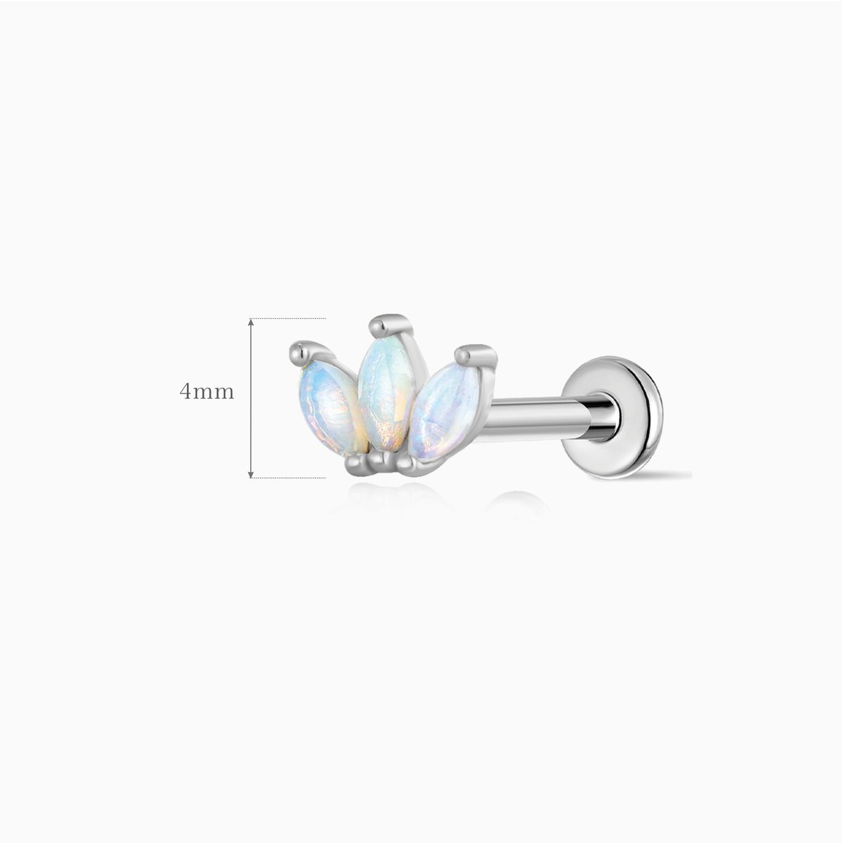 14K Solid White Gold Marquise Opal Cluster Stud & Titanium Post