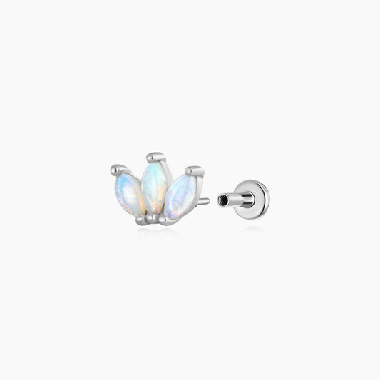 14K Solid White Gold Marquise Opal Cluster Stud & Titanium Post