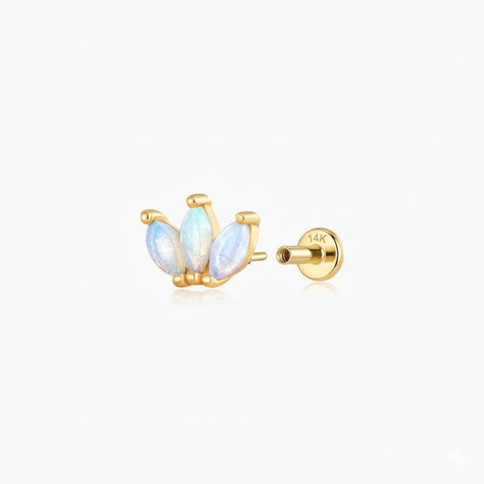 14K Solid Yellow Gold Marquise Opal Cluster Stud & Solid Gold Post