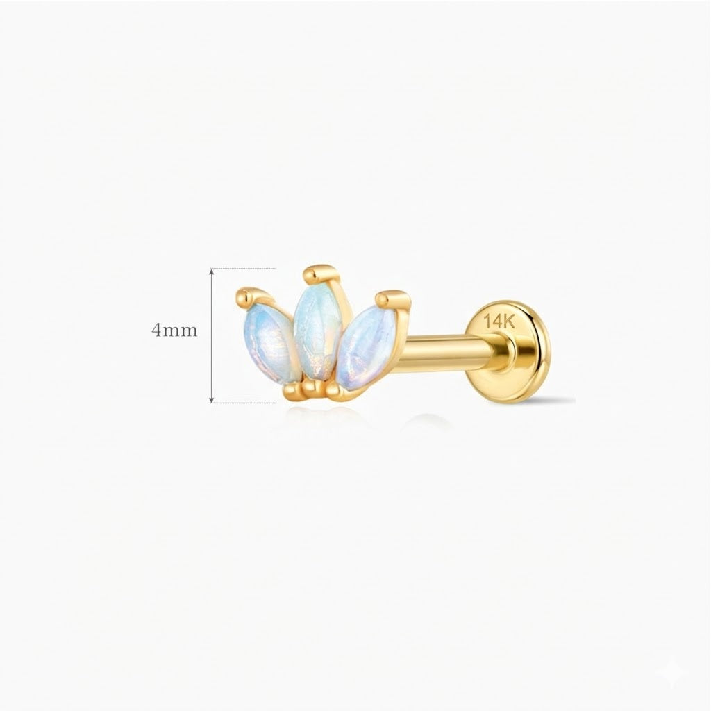 14K Solid Yellow Gold Marquise Opal Cluster Stud & Solid Gold Post