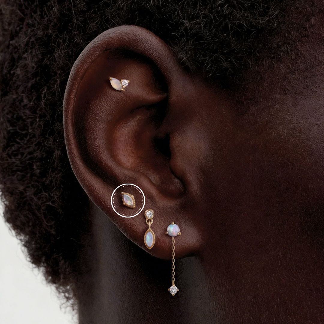 14K Solid Yellow Gold Marquise Opal Flat Back Stud & Solid Gold Post