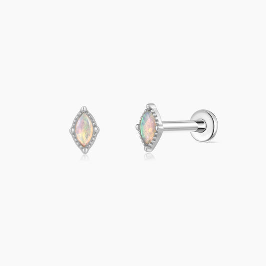 14K Solid White Gold Marquise Opal Flat Back Stud & Titanium Post