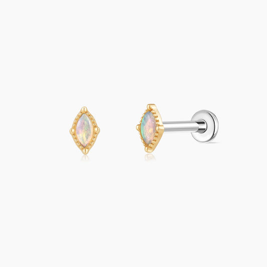 14K Solid Yellow Gold Marquise Opal Flat Back Stud & Titanium Post