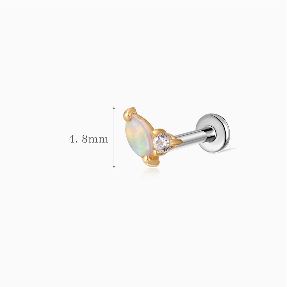 14K Solid Yellow Gold Marquise Opal Flat Back Stud & Titanium Post