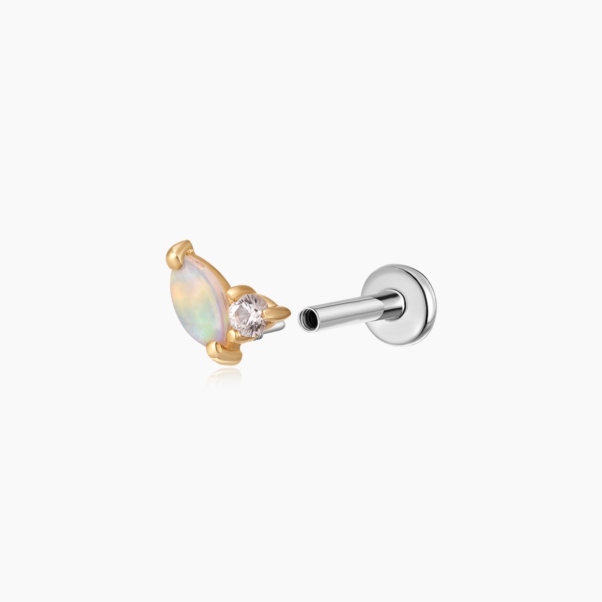 14K Solid Yellow Gold Marquise Opal Flat Back Stud & Titanium Post
