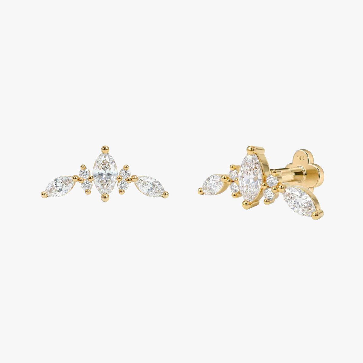 AERÉ™ 14K Solid Gold Marquise & Round Arc Stud & Solid Gold Post | AUNYRA