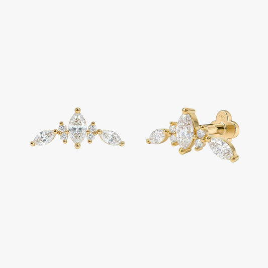 AERÉ™ 14K Solid Gold Marquise & Round Arc Stud & Solid Gold Post | AUNYRA