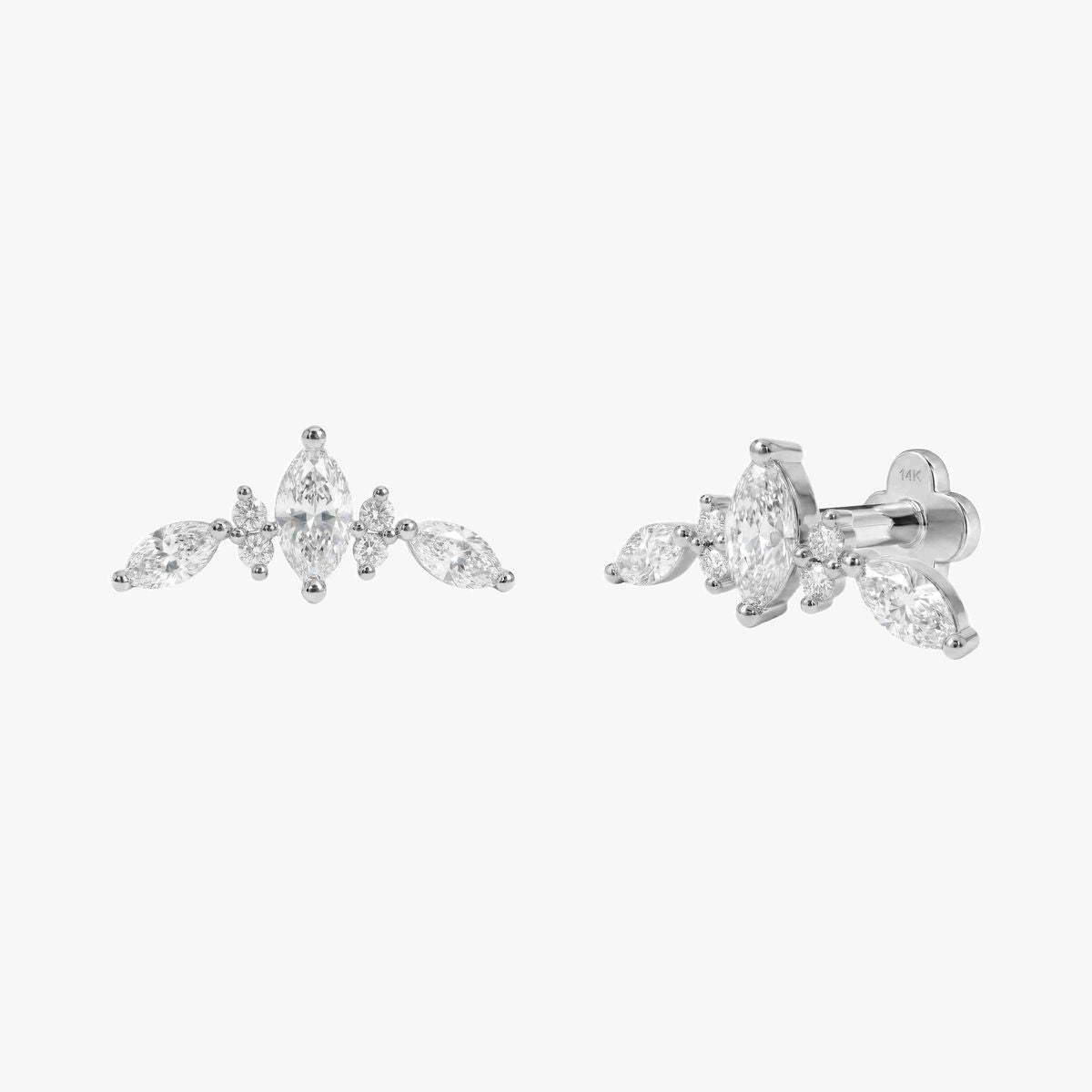 AERÉ™ 14K White Gold Marquise & Round Arc Stud & Solid Gold Post | AUNYRA
