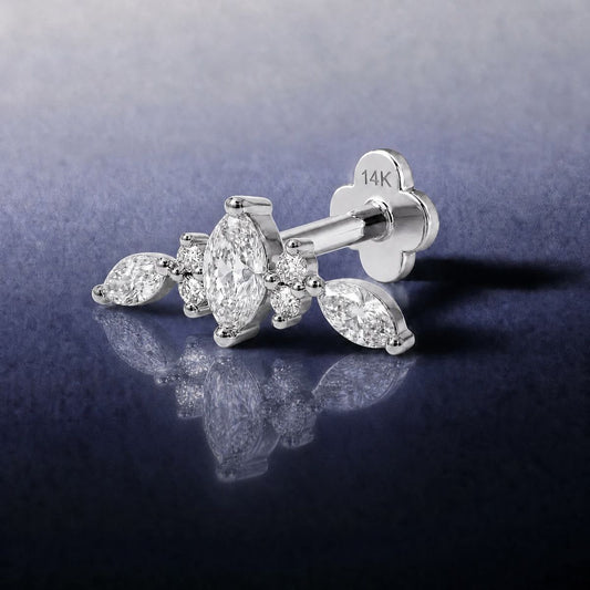 AERÉ™ 14K White Gold Marquise & Round Arc Stud & Solid Gold Post - Photo 2 | AUNYRA