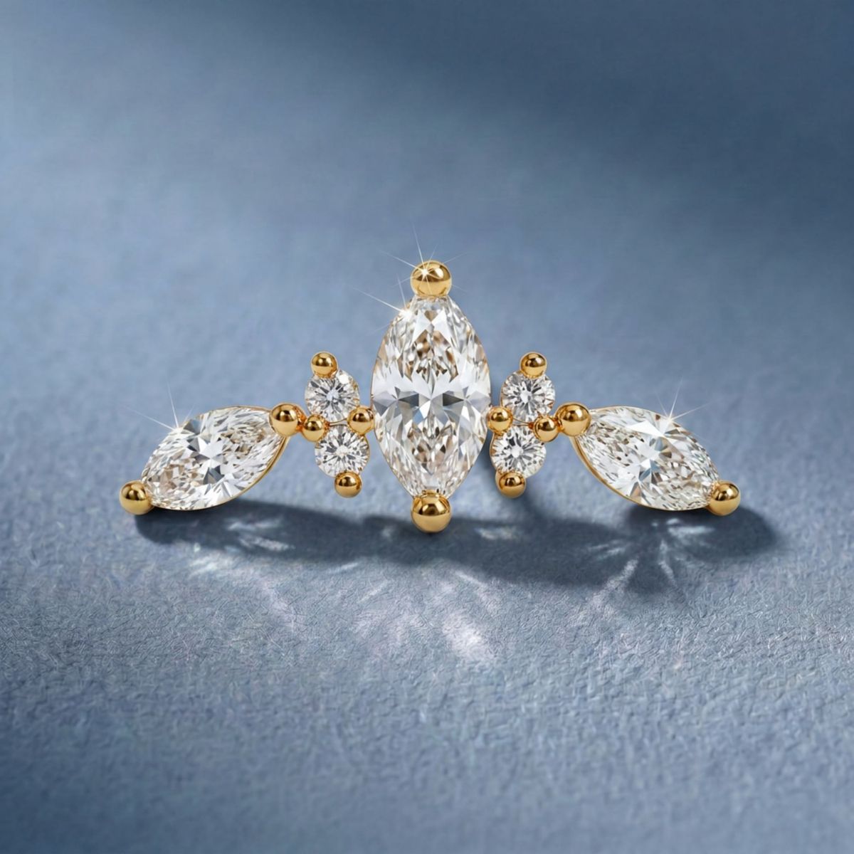 AERÉ™ 14K Solid Gold Marquise & Round Arc Stud & Solid Gold Post - Photo 2 | AUNYRA