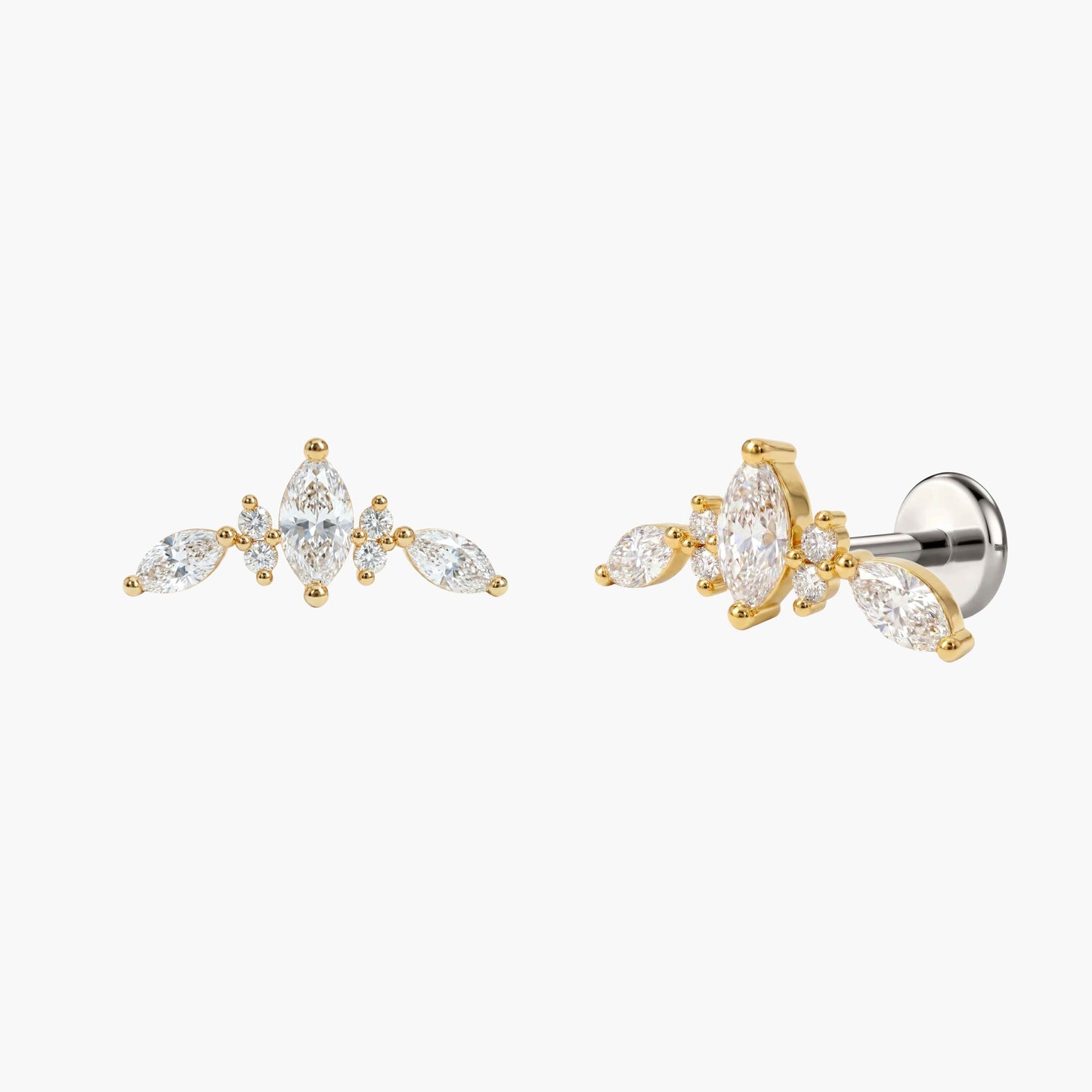 AERÉ™ 14K Solid Gold Marquise & Round Arc Stud & Titanium Post