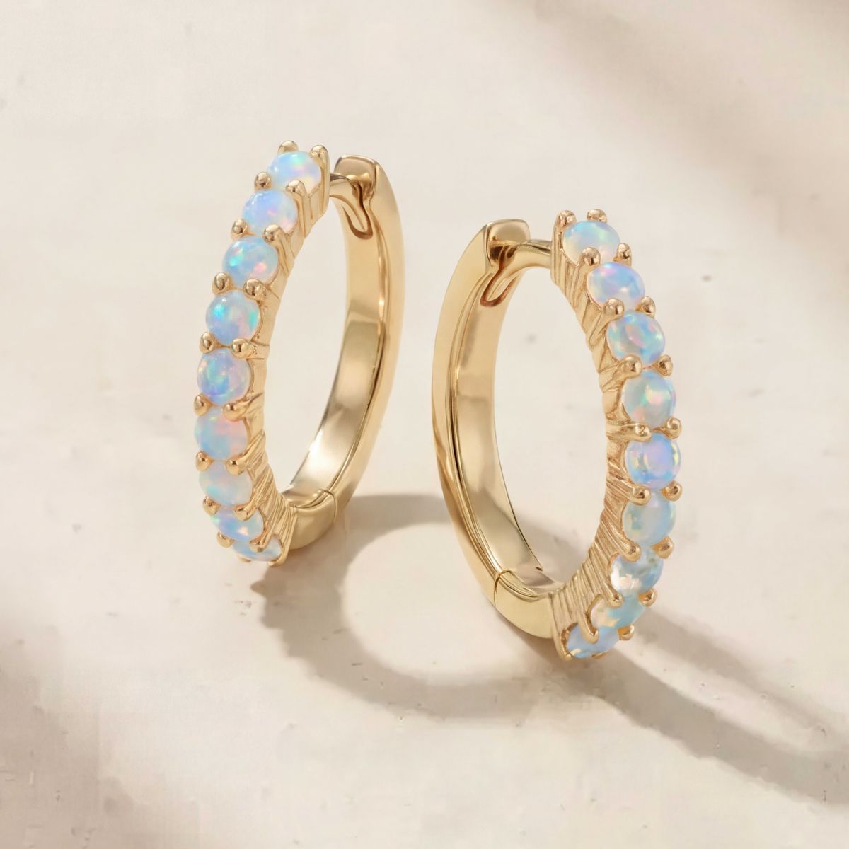 Aunyra- 14K Yellow Gold October Opal Birthstone Clicker Hoop