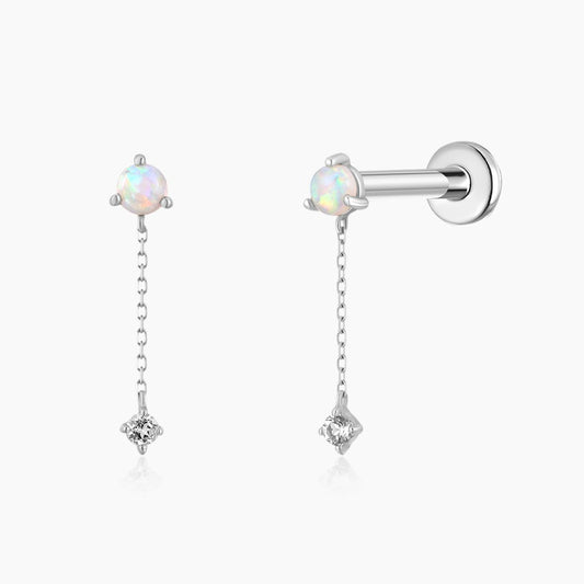 14K Solid White Gold Opal Chain Dangle & Titanium Post