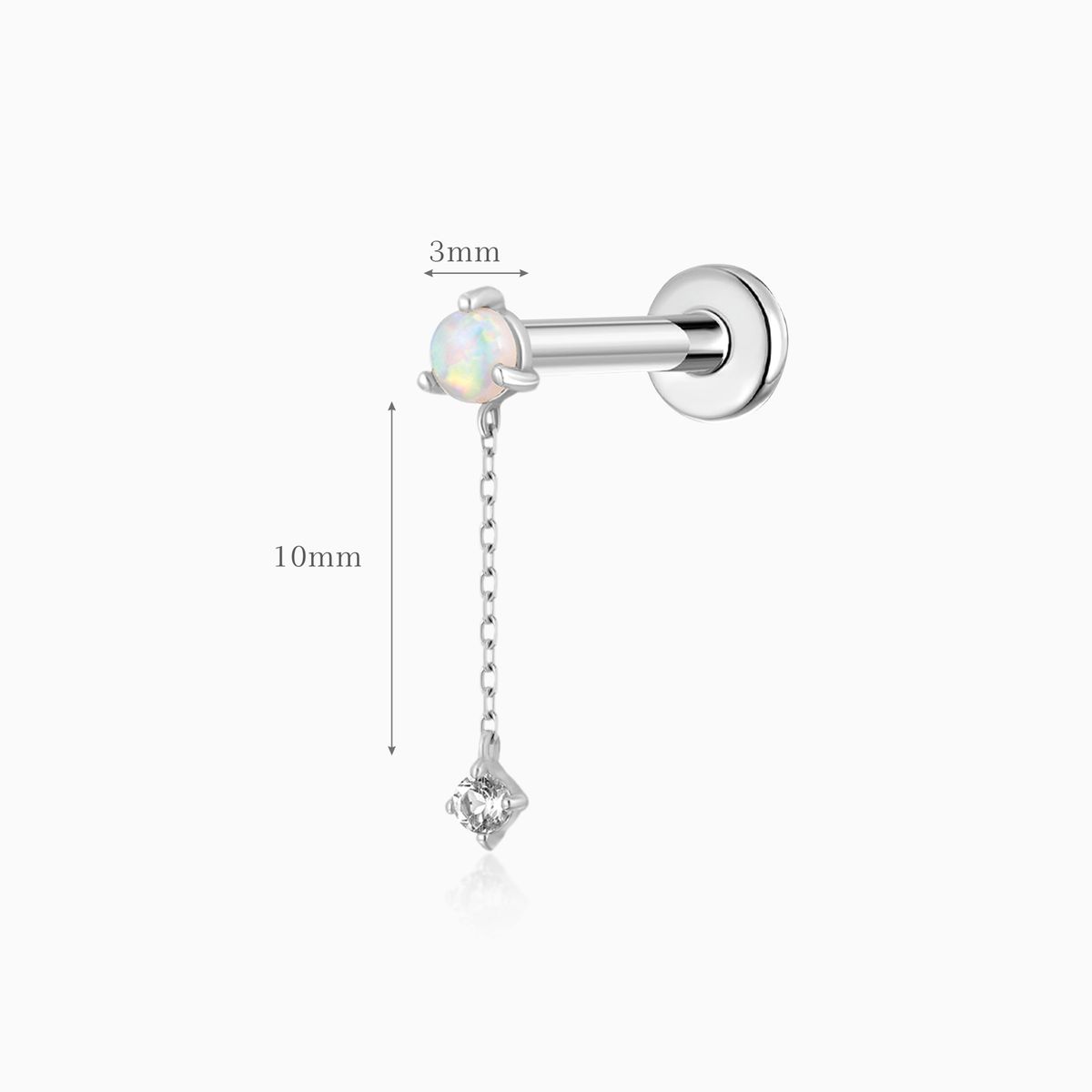 14K Solid White Gold Opal Chain Dangle & Titanium Post